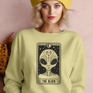 The Alien Tarot Card, Alien Card Svg, Alien Svg, Aliens Svg, Outer Space Svg, Alien Sticker, Alien Shirt, UFO vector, Cute Alien Cartoon