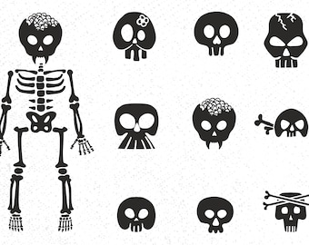 Skeleton SVG Bundle, Bones Cut File, Halloween Clipart (Digital Download)
