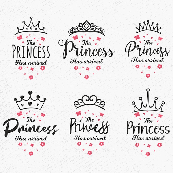 The princess has arrived SVG, Bundle, Baby girl svg, Little girl svg, Newborn girl onesie SVG, Princess svg, Newborn svg, Announcement