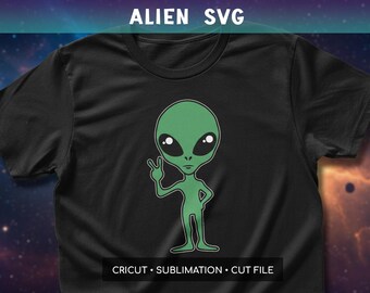 Cute Alien SVG, Funny Alien Cricut File, UFO svg, Retro Alien Design, Outer Space Cut File, Sublimation PNG, Cute Clipart of digital files