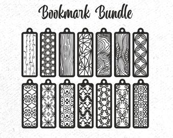 May include: A set of 12 black and white bookmark designs. The bookmarks feature various patterns, including geometric, floral, and abstract designs.