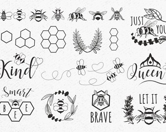Bee SVG Bundle, Lettered Bee Kind, Quote, Celestial (Digital Download)