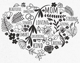 Floral Heart SVG, Mother's Day, Mom Love (Digital Download)