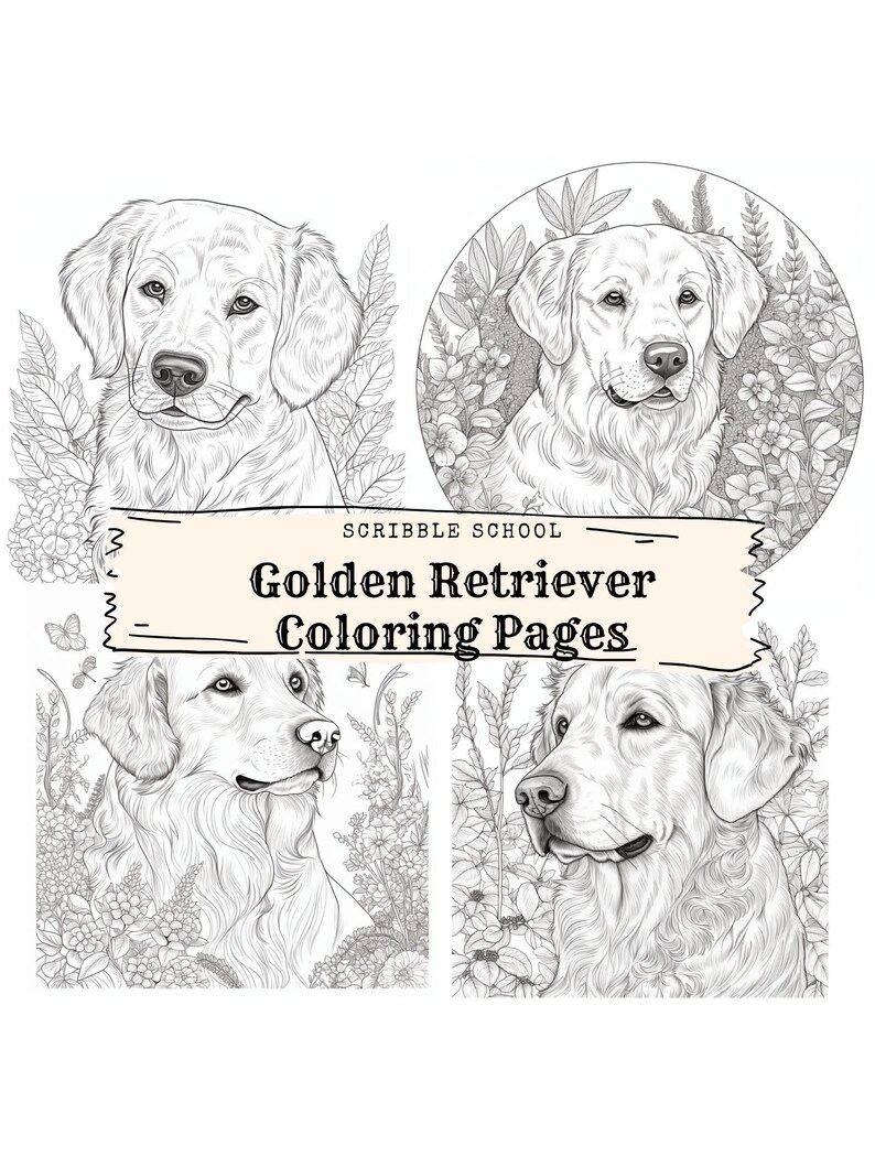 Golden Retriever Coloring Pages - Etsy