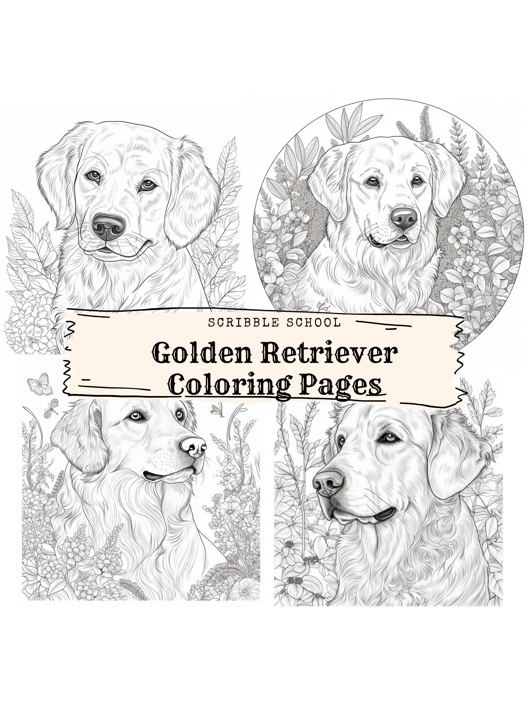 Golden Retriever Coloring Pages - Etsy