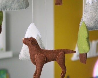 The Dog and the Forest Baby Mobile, Nursery Decoration, Kids Room, Woodland, Felt Ball, Colourful Baby Mobile, Baby Shower Gift, Girl or Boy