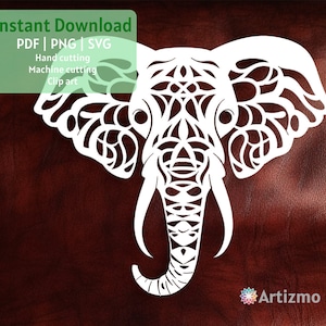 Modelo de elefante | Corte de papel para crianças | SVG para corte de máquina | PDF e PNG para corte manual