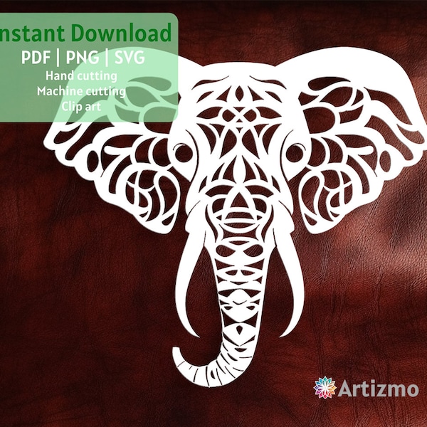 Elephant Template | Kids Paper Cut | SVG for Machine Cut | PDF and PNG for Hand cutting