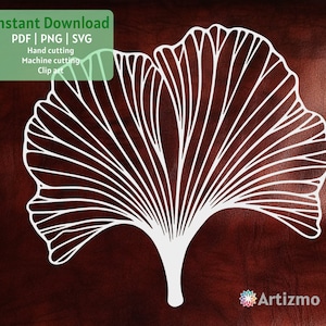Modèle de feuille de gingko |  PDF et PNG pour la découpe à la main | SVG pour découpe à la machine | Téléchargement instantané