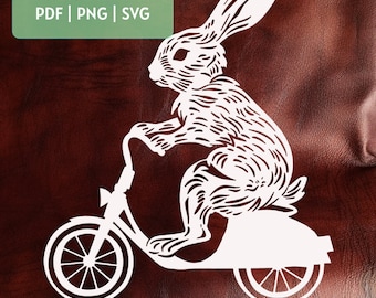 Bunny on Scooter Template |  PDF and PNG for Hand Cutting | SVG for Machine Cut | Instant Download