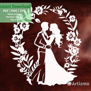 Floral Bride and Groom Template | PDF and PNG for Hand cutting | SVG for machine cutting | Instant Download