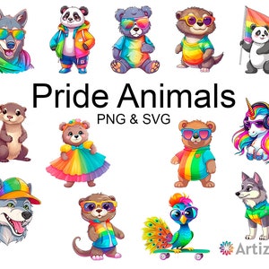 Pride Animal PNG & SVG Bundle | Cartoon Clipart with Transparent Background | Instant Download