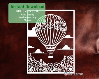 Sjabloon voor heteluchtballonnen | PDF en PNG voor handmatig snijden | SVG voor Machine Cut met Cricut en silhouet | Directe download