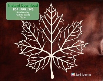 Maple Leaf Template |  PDF and PNG for Hand cutting | SVG for Machine Cut | Instant Download