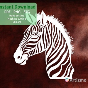 Zebra Vorlage | Scherenschnitt | SVG für Maschinenschnitt mit Cricut und Silhouette | PDF und PNG für Handausschnitt