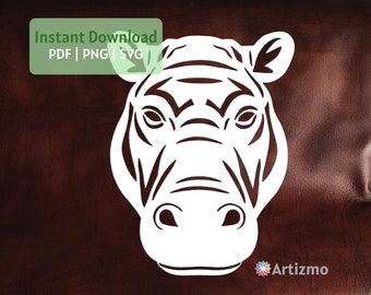 Hippo Template | Kids Paper Cut | PDF and PNG for Hand cutting | SVG for Machine Cut