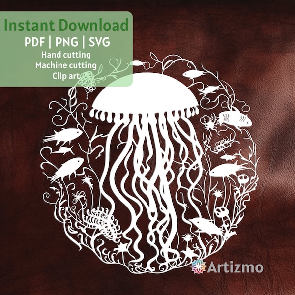 Jellyfish Template | PDF and PNG for Hand cutting | SVG for Machine Cut