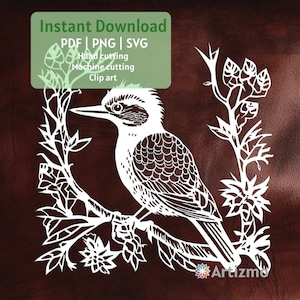 Kookaburra Bird Template |  PDF and PNG for Hand cutting | SVG for Machine Cutting