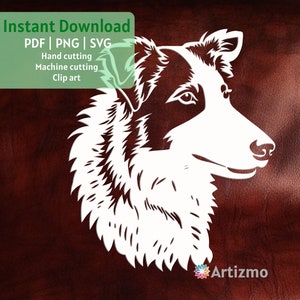 Collie Dog Template |  PDF and PNG for Hand cutting | SVG for Machine Cut | Instant Download