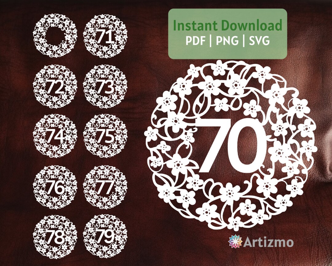Floral 70-79 Birthday Wreath Bundle | PDF and PNG for Hand Cutting ...