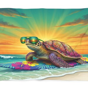Sea Turtle Beach Towel: Sunset Surf Scene (Two Sizes Available)