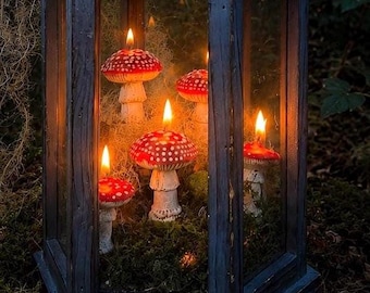 Hand-Painted Beeswax Mushroom Candle: Cottagecore Decor, Honey Scent