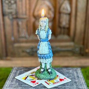Hand-Painted Alice in Wonderland Beeswax Candle: Eco-Friendly Hemp Wick