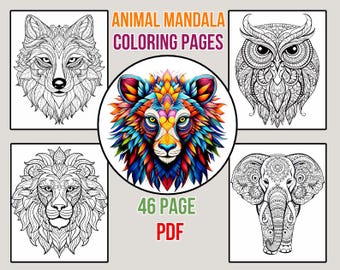 Animal Mandala Coloring Pages | 46-Page Digital PDF for Adults and Kids | Relaxing and Printable Coloring Pages