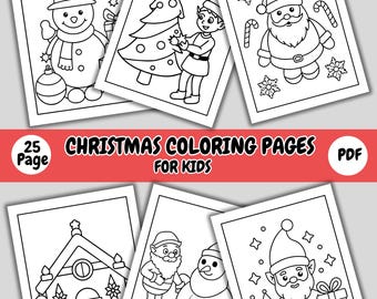 Christmas Coloring Pages for Kids | 25-Page Festive Holiday Printable PDF Coloring Book | Santa, Snowman, and More