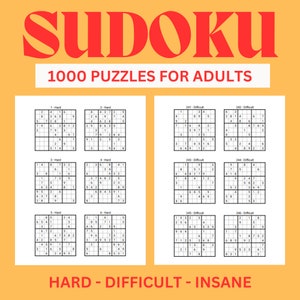 Sudoku  - 1000 Puzzles For Adults -  | 1000 Printable Sudoku Puzzles | Digital | Printable Pages | Instant Download PDF