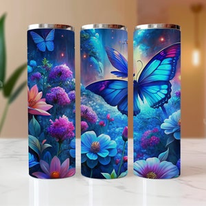 Floral Butterfly Tumbler Wrap - Vibrant 20oz Skinny Tumbler Sublimation Design - Digital Download