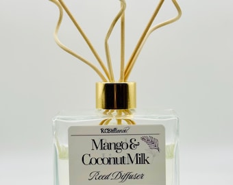 Handmade Reed Diffuser: Mango Coconut Milk Scent, Aromatherapy