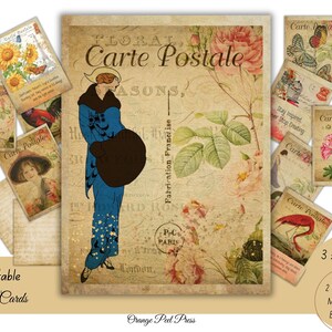 ヴィンテージ 12 ジャーナル カード Carte Postale - 印刷可能 3 x 4 インチ - 即時ダウンロード