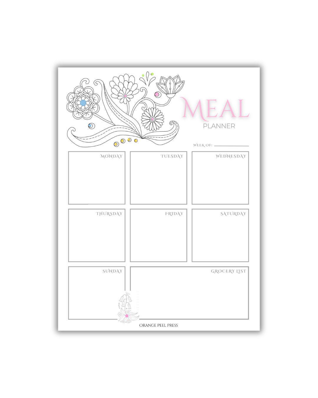 Floral Weekly Meal Planner | Menu and Grocery List (PDF Download) - Etsy