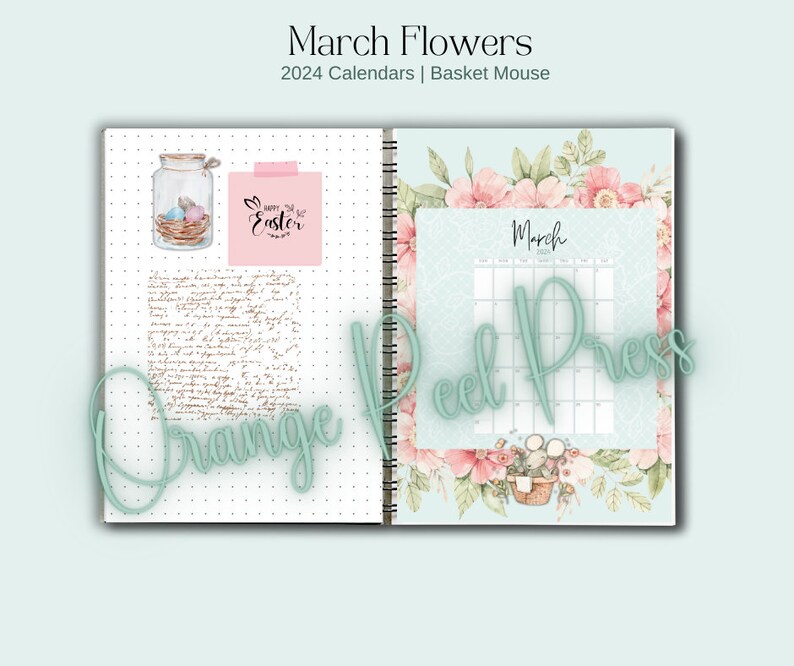 March Flowers Calendar Floral March Calendar With Basket Mouse March