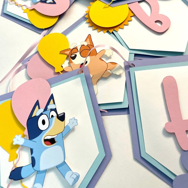 Bluey Birthday Banner, Girl Theme, Pink Theme, Disney Bluey Birthday Banner, Name Birthday Banner