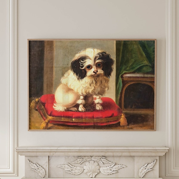 Poodle Vintage Wall Art - Dog Print Petportrait by Delammare - 'Marie-Antoinette's Dog Pompon' - Historical French Art Royal Dog Decor