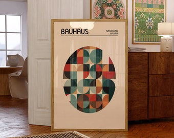 Earth Tone Bauhaus Exhibition Poster Abstract Circle Mosaic Art Vintage Geometric Print