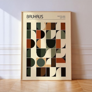 Terracotta Bauhaus Geometric Art Print: Mid-Century Modern Wall Decor
