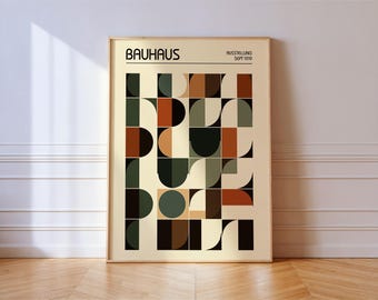 Terracotta Bauhaus Geometric Art Print: Mid-Century Modern Wall Decor