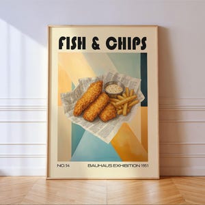 Fish and Chips Print: Bauhaus Mid Century Kitchen Art