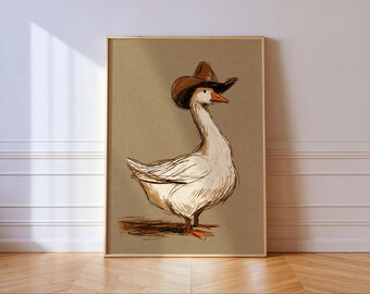 Cowboy Goose Nursery Print, Western Animal Wall Art