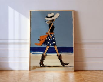 Coastal Cowgirl Art Print Beach Fashion Blue Western Wall Art