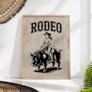 Rodeo Pig Poster, Funny Cowgirl Wall Art, Western Parody Print, Farm Animal Humor Decor