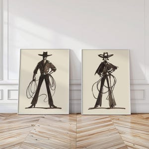 Western Cowboy Cowgirl Set of 2 Prints — Southwestern Rodeo Fashion Ranch House Decor immagine 1