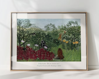 Henri Rousseau Art Print: Tropical Jungle with Monkeys, Luxury Paper