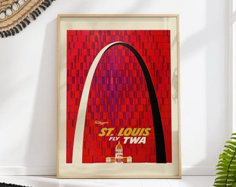 St Louis Travel Poster: Vintage Mid Century Modern TWA Aviation Art