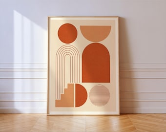 Terracotta Geometric Abstract Print: Boho Arch Stairs Mid Century Art