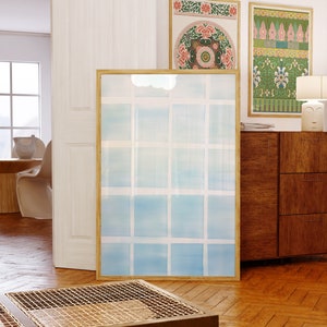 Abstract Pastel Blue Poster Nautical Boho Print Coastal Wall Art Square Tiles PRINTED on Premium Paper