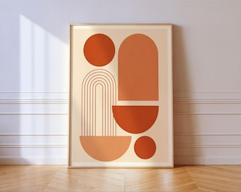 Terracotta Geometric Abstract Print: Mid Century Modern Boho Wall Art